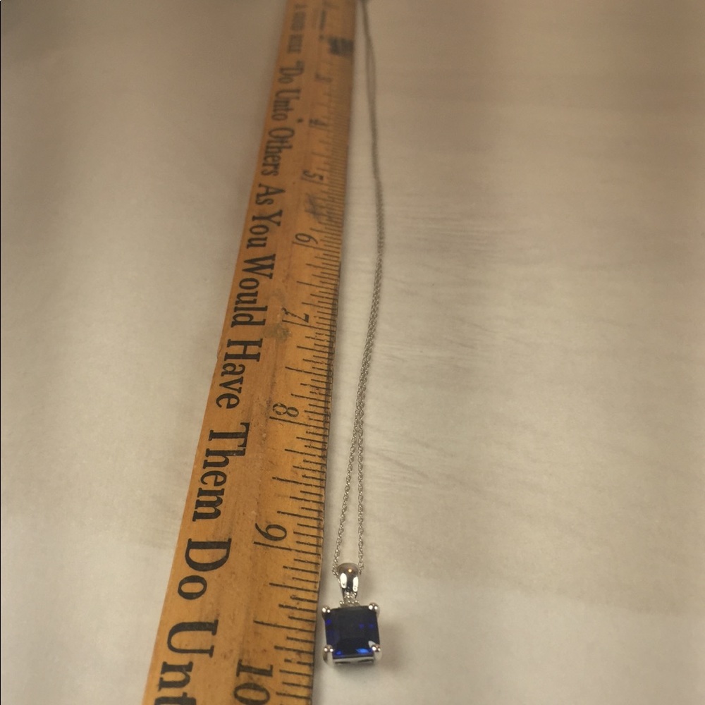 Vintage 10K Cushion-Cut Sapphire/Diamond Necklace - Picture 3 of 4
